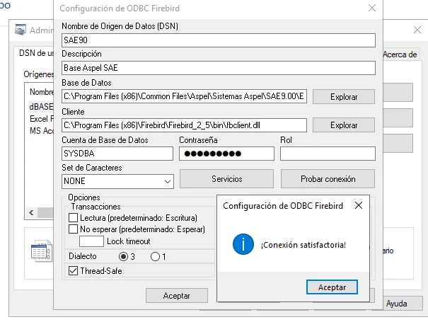 Configuración de la conexión DSN con el driver Firebird/InterBase ODBC